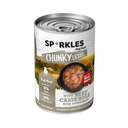 طعام سباركليز بطاجن اللحم البقري للكلاب Sparkles beef casserole dog food grain free can front view