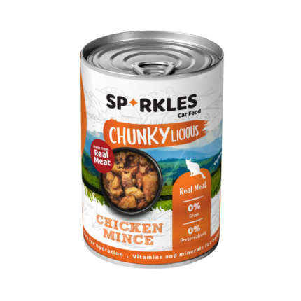 طعام سباركليز بالدجاج المفروم للقطط Sparkles chicken mince cat food grain free can front view