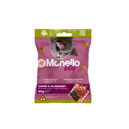 Premium immunity kibbles Monello Bites functional cat treats immune support meat flavor 80g bag - سناك تقوية الدفاعات مكافآت قطط لتقوية المناعة باللحم مونيلو بايتس عبوة وردية