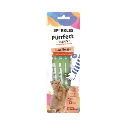 مكافآت سباركليز بيوريه بالتونة واليقطين Sparkles tuna pumpkin puree treats wet cat mousse sachet front view