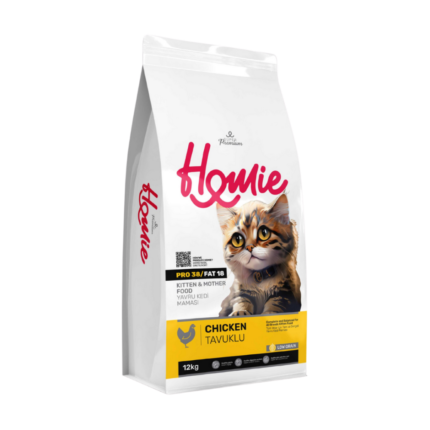 هومي طعام قطط صغيرة دجاج Homie dry cat food kittens super premium low grain 1.5kg 12kg white bag front view
