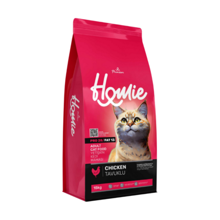 هومي طعام قطط بالغين دجاج Homie dry cat food chicken premium 1kg 15kg red bag front view