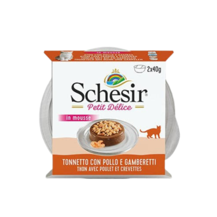 Schesir | Food supplement with tuna with chicken and shrimp for adult cats 2*40 g
