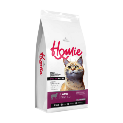 هومي طعام قطط بلحم الضأن Homie dry cat food stomach super premium low grain lamb 1.5kg white purple bag front view