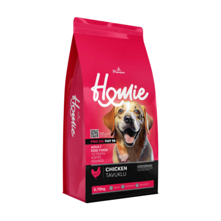 هومي طعام كلاب بالغين دجاج Homie dry dog food chicken premium 5.75kg red bag front view