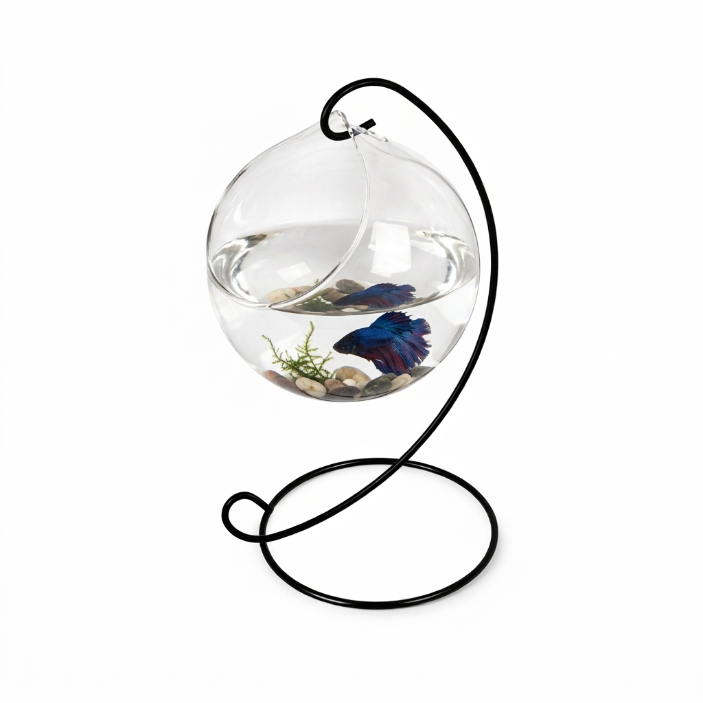 Sleek table-top suspended betta display environment