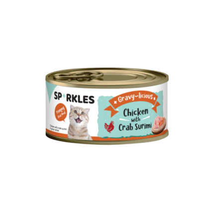 طعام سباركليز بالدجاج والسلطعون بالمرق Sparkles chicken and crab gravy wet cat food can front view