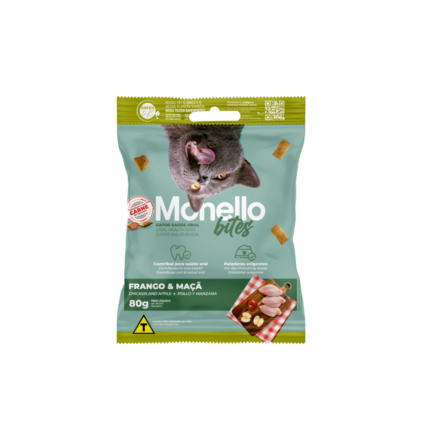 Premium dental kibbles Monello Bites functional cat treats oral health chicken flavor 80g bag - سناك تنظيف الأسنان مكافآت قطط للعناية بالفم بالدجاج مونيلو بايتس عبوة خضراء
