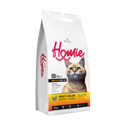 هومي طعام قطط نشاط دجاج Homie dry cat food activity super premium multi color 1kg 15kg white bag front view