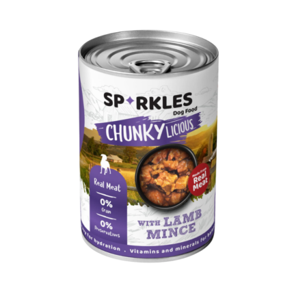 طعام سباركليز بلحم الضأن المفروم للكلاب Sparkles lamb mince dog food grain free can front view