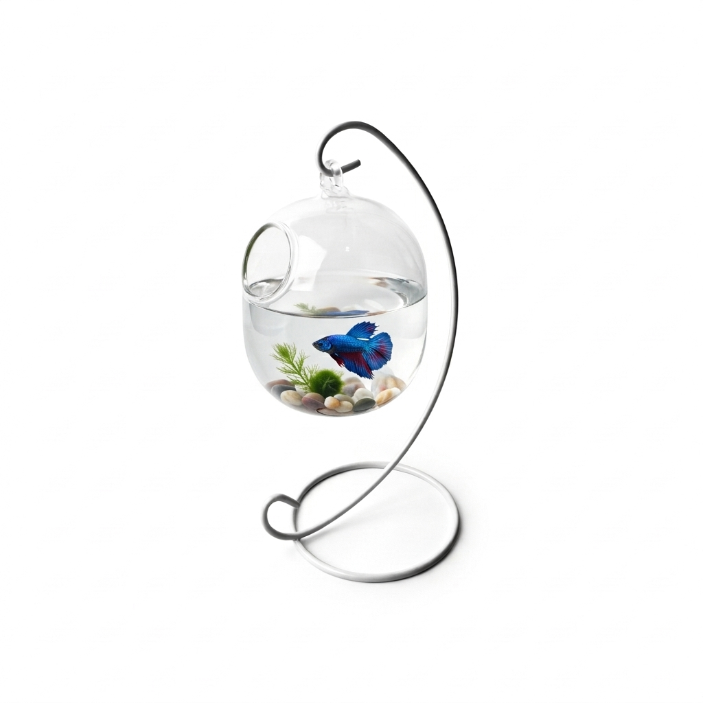 Minimalist suspended glass aquarium globe