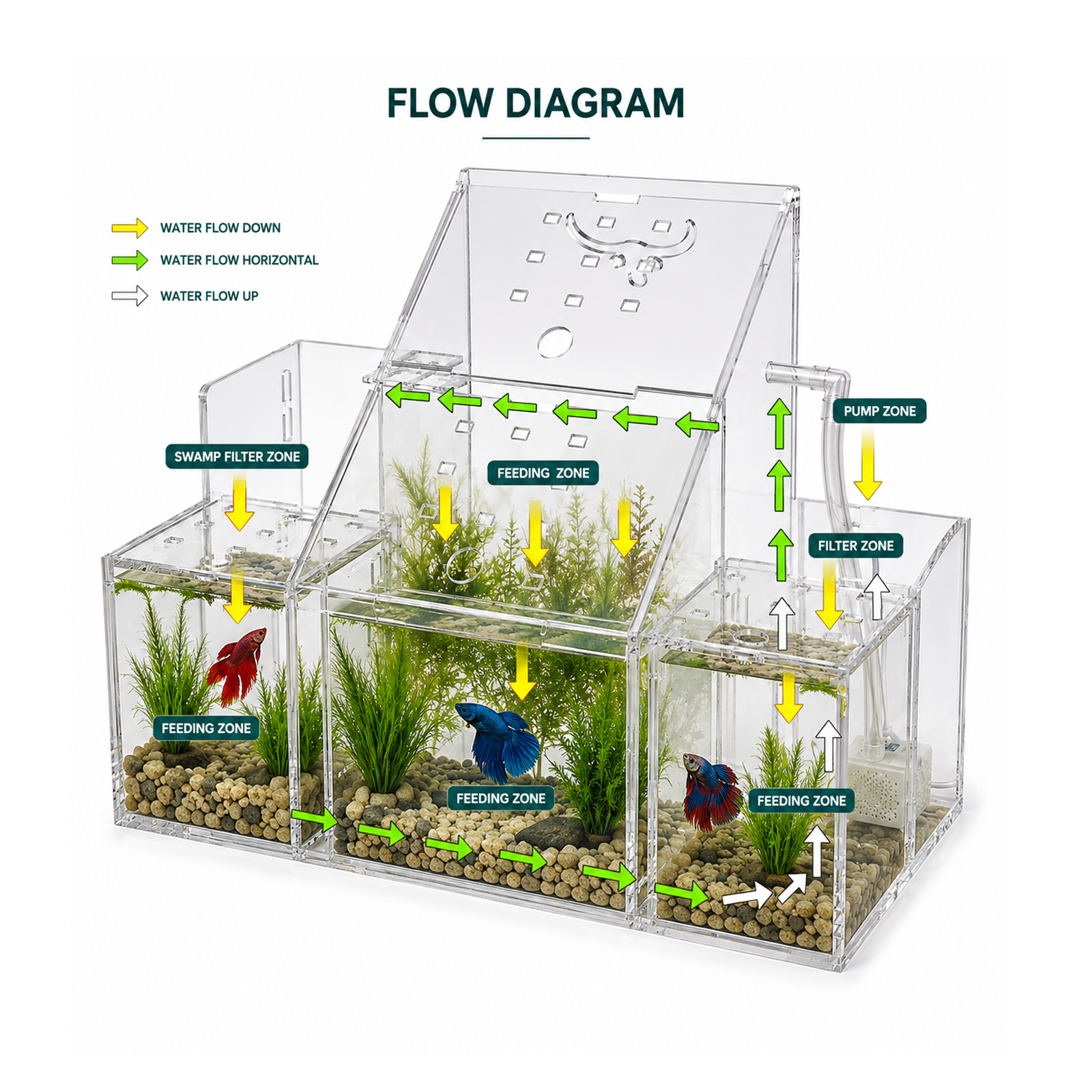 Advanced Multi-Zone Aquarium Internal Water Flow Diagram