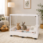 R81PROW Rabbit Cage Set up with rabbits in a home setting